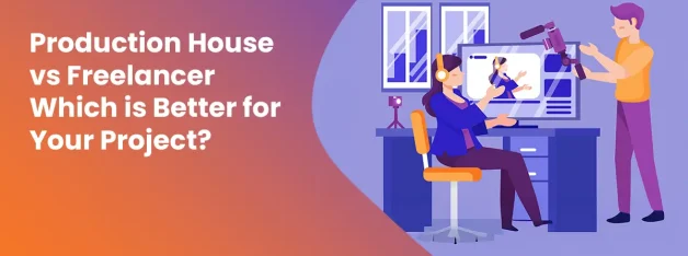 Video production studio with editor and cameraman working on project