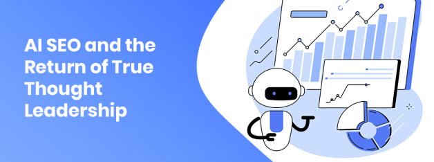 AI SEO analytics dashboard with robot and performance growth charts