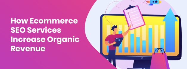 Ecommerce SEO services increasing organic revenue with analytics chart and growth indicators