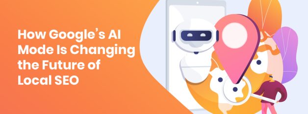 Google AI mode impact on local SEO with map pin, robot, and location based search results