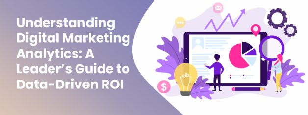 Marketing professionals analyzing digital marketing analytics charts and KPI reports on a tablet screen to evaluate data-driven ROI